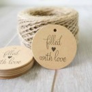 30x Filled With Love Round Gift Tags Thank You Kraft Tags